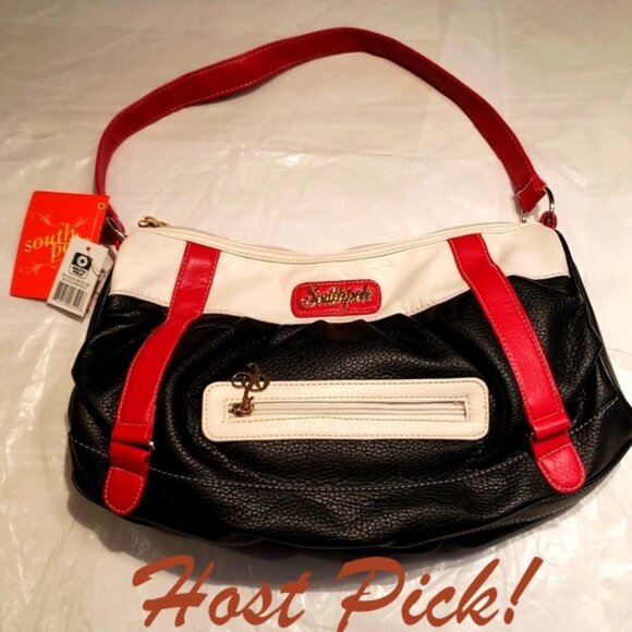 South Pole Handbags - SOUTH POLE Shoulder Handbag New Vegan Pebbled Leather NWT White Black Red 🎉HP🎉